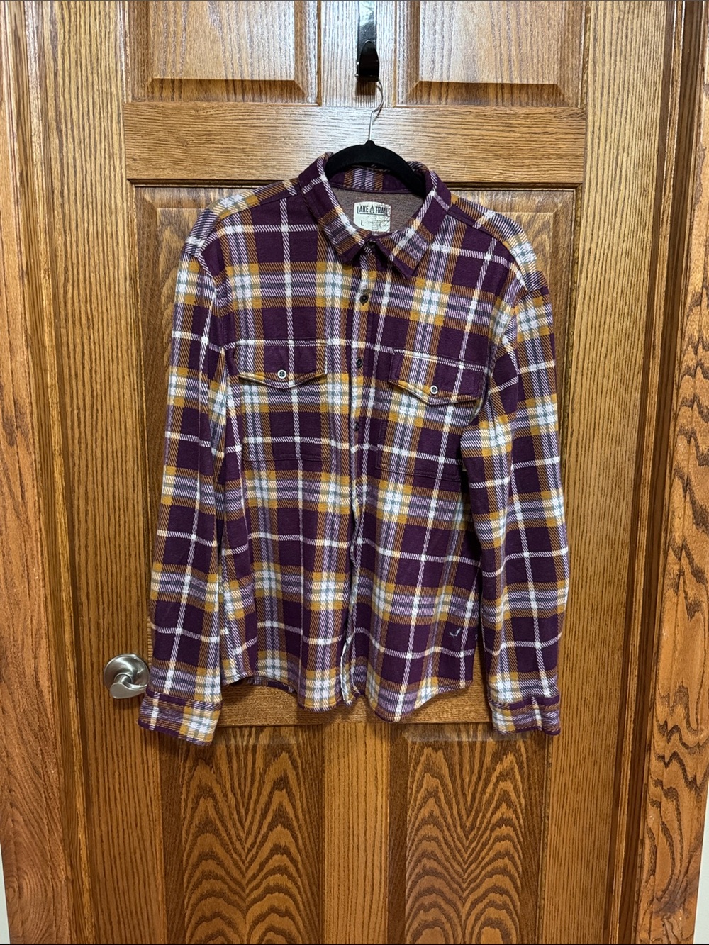 Plum, Mustard  & Cream Plaid Button-Down Medium Weight Flannel Shirt